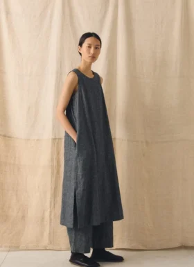 Abito a grembiule in twill di lino e cotone