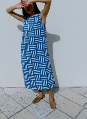 Abito a righe patchwork con stampa a blocchi