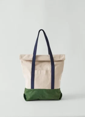 Borsa con chiusura a rotolo in tela di cotone Borsa con chiusura a rotolo in tela di cotone