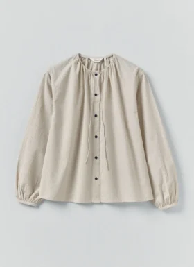 Camicia a righe sottili con collo arricciato