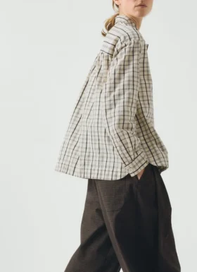 Camicia in cotone a quadri con mezza abbottonatura