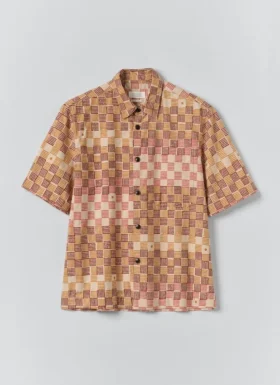 Camicia in cotone stampata a blocchi variegati Camicia in cotone stampata a blocchi variegati
