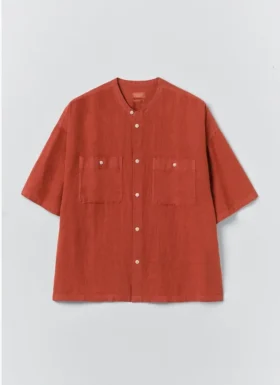 Camicia in lino tinta in capo con collo alla coreana