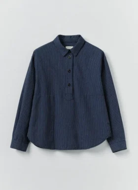 Camicia smockata in cotone a righe ferroviarie