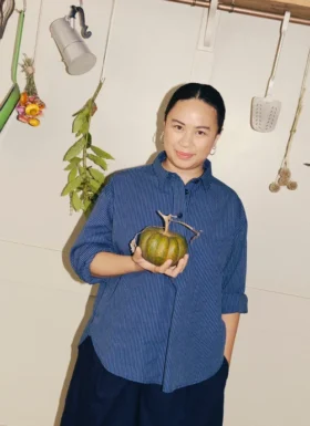 Camicia smockata in cotone a righe ferroviarie