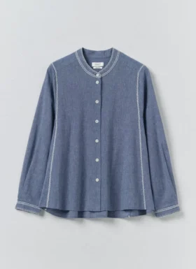 Camicie in chambray di cotone e lino ricamate