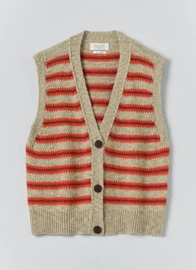 Canotta in misto lino e cotone a righe jacquard