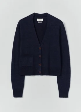 Cardigan con tasche applicate in lana e lino