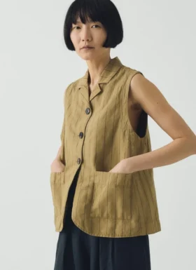 Gilet in cotone e lino a righe