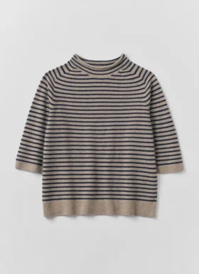 Maglione a righe in lana e cashmere a maniche corte