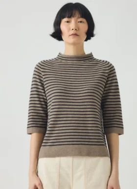 Maglione a righe in lana e cashmere a maniche corte