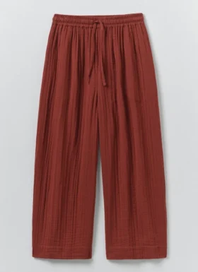 Pantaloni a gamba larga in garza di cotone stropicciato
