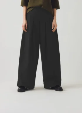 Pantaloni a gamba larga in misto lana e cotone a spina di pesce Corinne