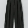 Pantaloni a gamba larga in tela di cotone e lino Carys
