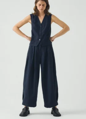 Pantaloni a gamba larga in tela di cotone e lino Carys