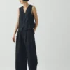 Pantaloni a gamba larga in tela di cotone e lino Carys
