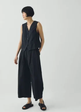 Pantaloni a gamba larga in tela di cotone e lino Carys