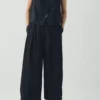 Pantaloni a gamba larga in tela di cotone e lino Carys