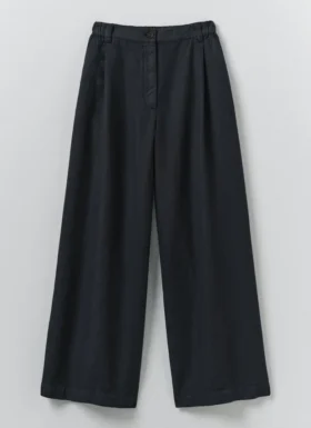 Pantaloni a gamba larga in twill di cotone e lino