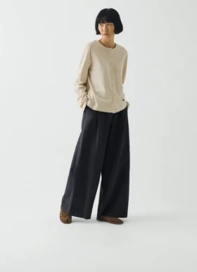 Pantaloni a gamba larga in twill di cotone e lino