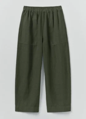 Pantaloni a zampa in lino tinti in capo