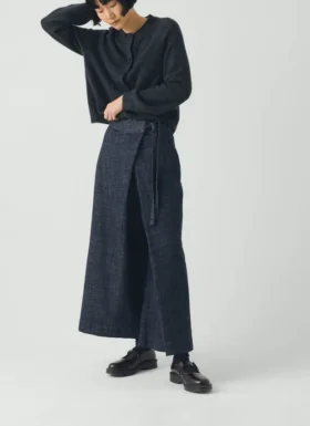 Pantaloni culotte in denim a pieghe