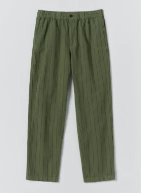 Pantaloni elasticizzati in misto cotone e lino a righe sovratinte