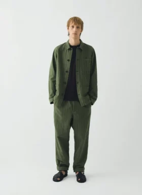 Pantaloni elasticizzati in misto cotone e lino a righe sovratinte