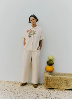 Pantaloni in cotone con pieghe sul davanti