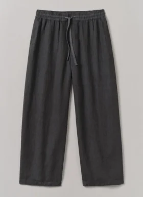 Pantaloni in lino tinti in capo con coulisse