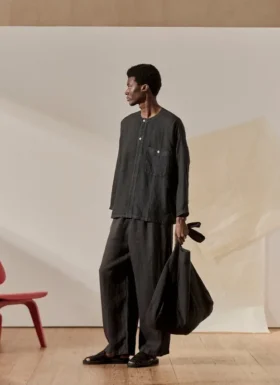Pantaloni in lino tinti in capo con coulisse