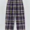 Pantaloni in misto lino e cotone a quadri con gamba a zampa | Blu/Soia