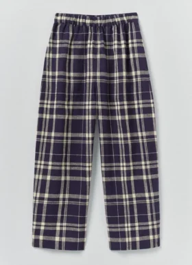 pantaloni in misto lino e cotone a quadri con gamba a zampa blu soia 1 280x385 - Pantaloni in misto lino e cotone a quadri con gamba a zampa | Blu/Soia