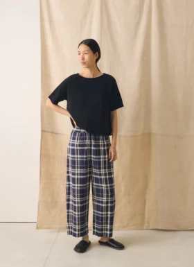 pantaloni in misto lino e cotone a quadri con gamba a zampa blu soia 2 280x385 - Pantaloni in misto lino e cotone a quadri con gamba a zampa | Blu/Soia
