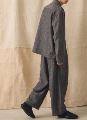 Pantaloni in twill di cotone e lino a pieghe