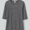 T-shirt a righe in cotone con maniche a tre quarti