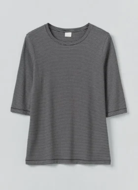 T-shirt a righe in cotone con maniche a tre quarti