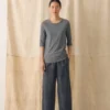 T-shirt a righe in cotone con maniche a tre quarti