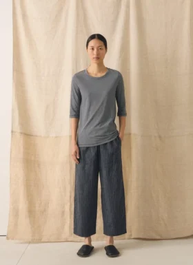 T-shirt a righe in cotone con maniche a tre quarti