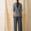 T-shirt a righe in cotone con maniche a tre quarti