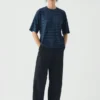 T-shirt a righe in cotone con pantaloncini a maniche corte