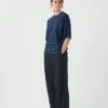T-shirt a righe in cotone con pantaloncini a maniche corte