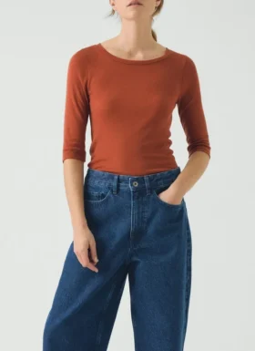 T-shirt con scollo rotondo in lana e lyocell