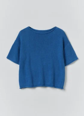 T-shirt in cotone e lino lavorata a maglia