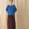 T-shirt in cotone e lino lavorata a maglia