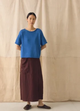 T-shirt in cotone e lino lavorata a maglia