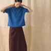 T-shirt in cotone e lino lavorata a maglia