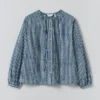 Top arricciato in cotone a righe tinte con coloranti naturali
