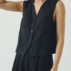 Top gilet in tela di cotone e lino Top gilet in tela di cotone e lino