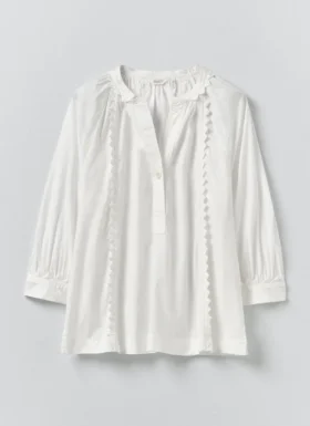 Top in popeline di cotone con bordi in stile porcellana